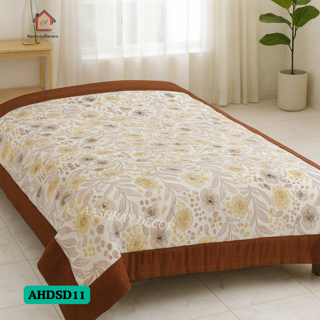Reversible Cotton Double Bed Dohar | Beige & Floral | Summers & all-season comfort