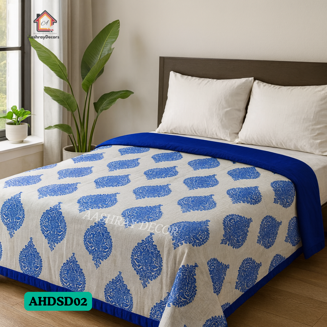 Cotton Reversible Double Bed Dohar – 100% Cotton Floral AC Blanket for All Seasons | Queen Size 90x100 inch