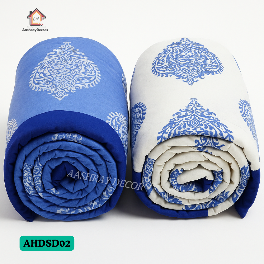 Cotton Reversible Double Bed Dohar – 100% Cotton Floral AC Blanket for All Seasons | Queen Size 90x100 inch