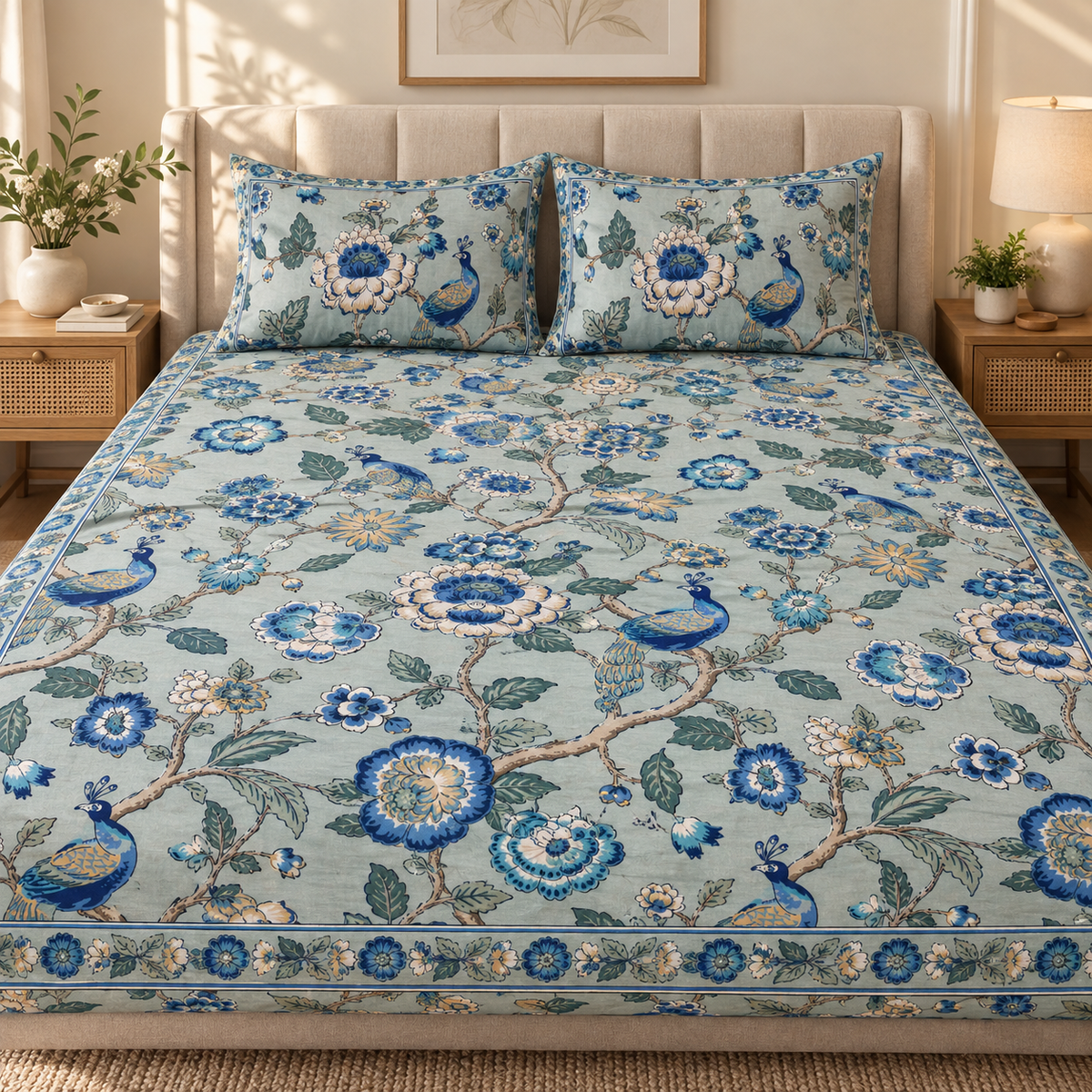 Peacock Garden Premium Fitted Bedsheet – AD107
