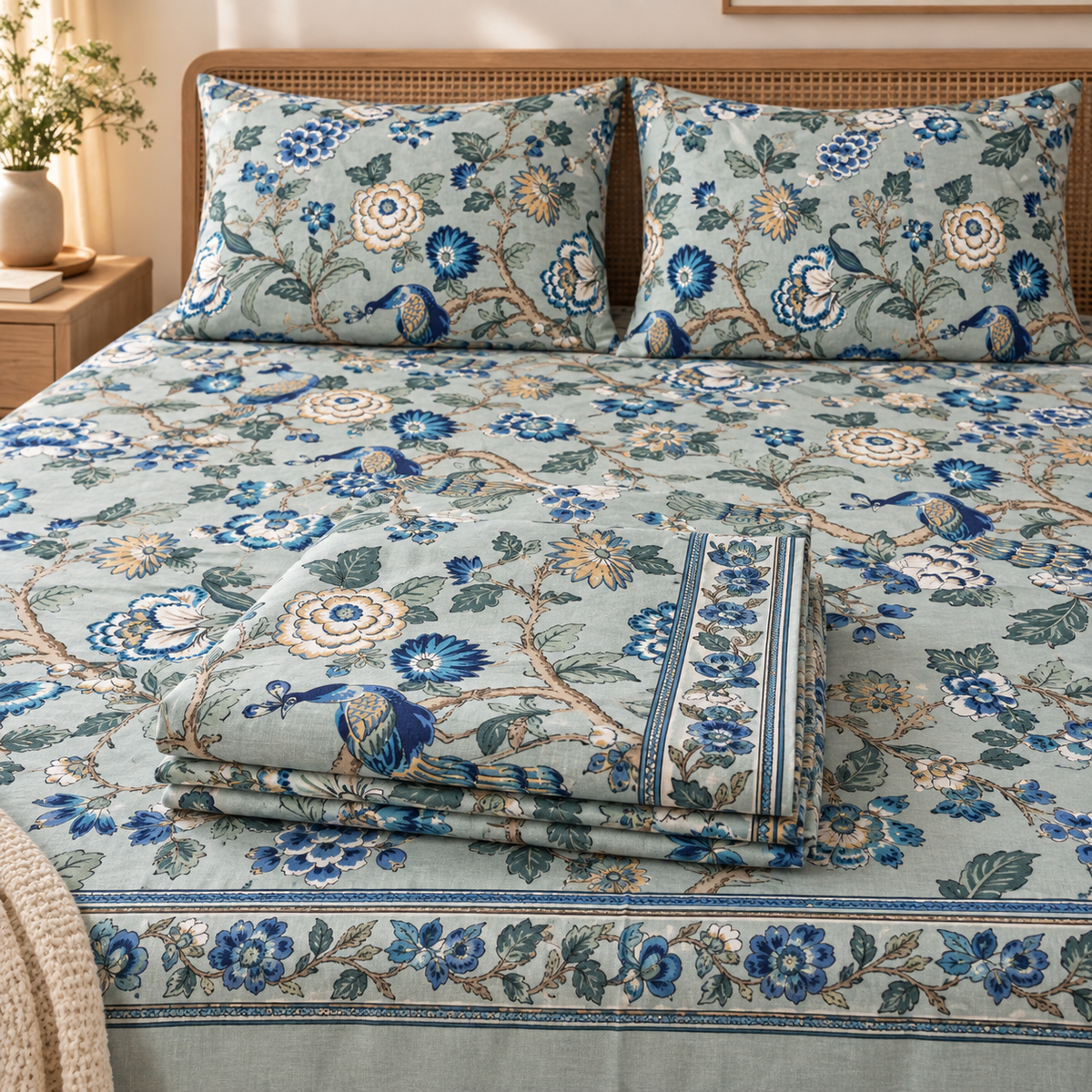 Peacock Garden Premium Fitted Bedsheet – AD107