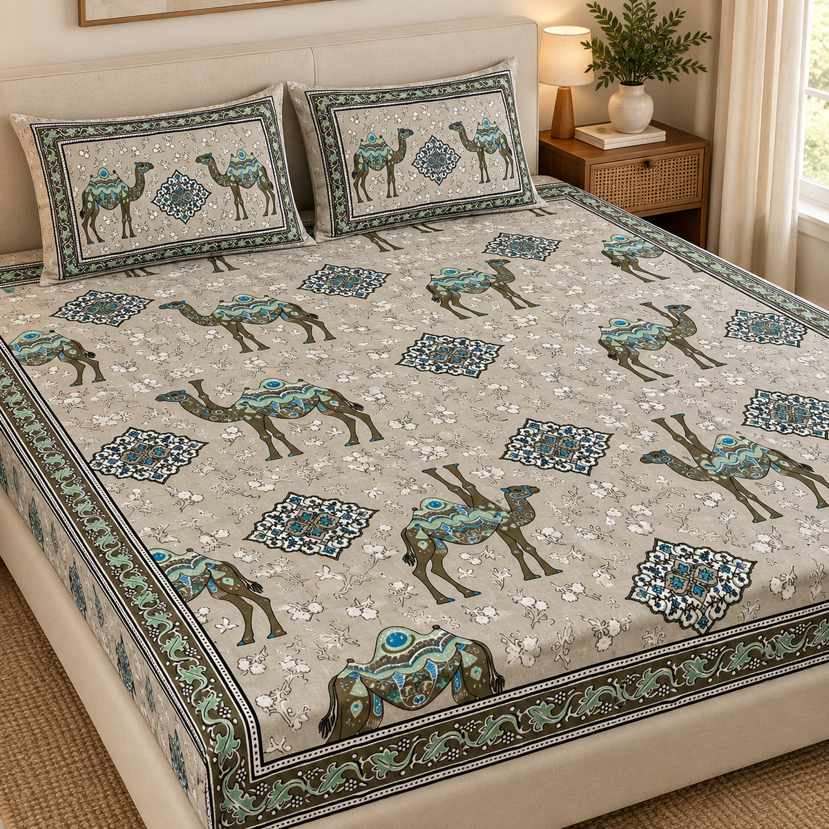 Desert Caravan Premium Fitted Bedsheet – AD108
