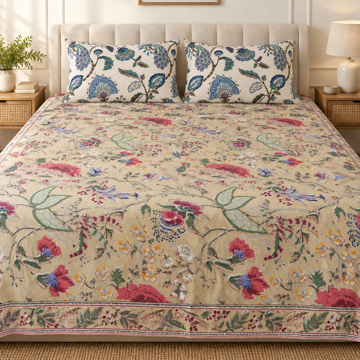 Vintage Garden Premium Fitted Bedsheet – AD109
