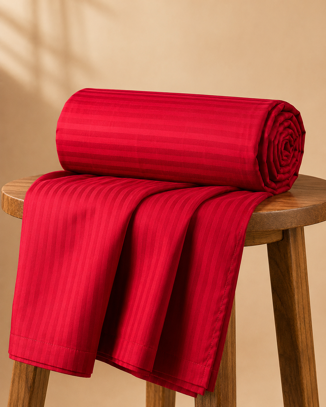 Red Striped 100% Cotton King Bedsheet Set with 2 Pillow Covers | 300 TC | AD10