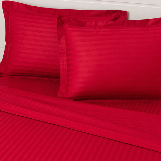 Red Striped 100% Cotton King Bedsheet Set with 2 Pillow Covers | 300 TC | AD10