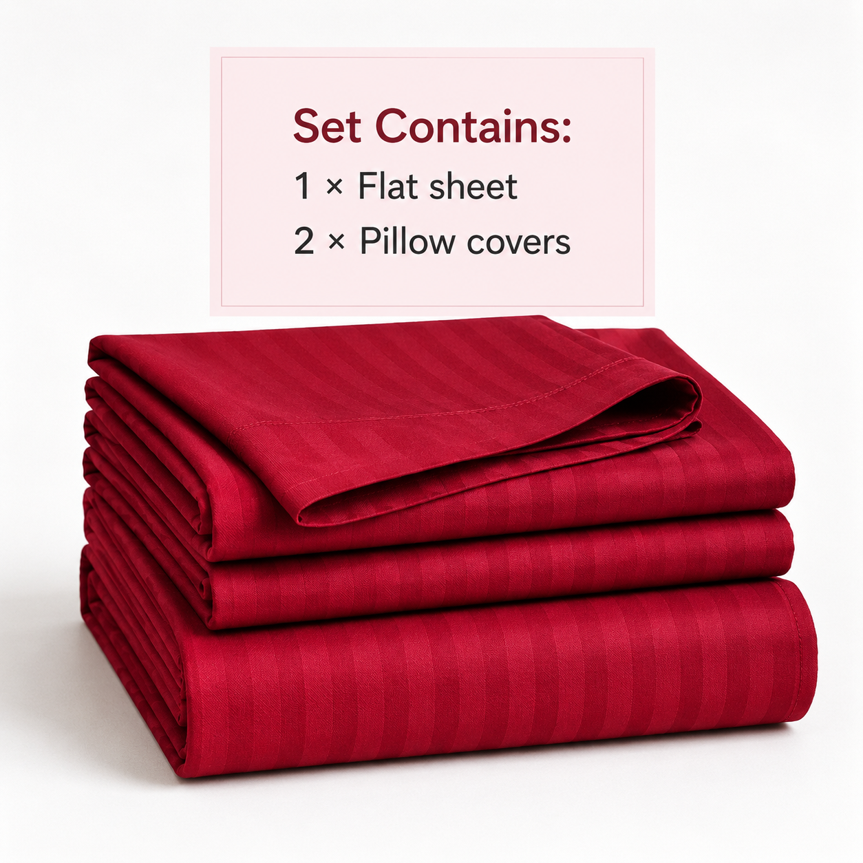 Red Striped 100% Cotton King Bedsheet Set with 2 Pillow Covers | 300 TC | AD10