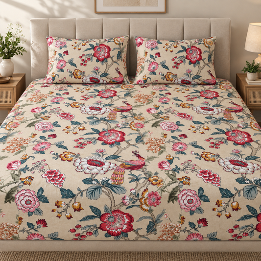 Peacock Garden Premium Fitted Bedsheet – AD110
