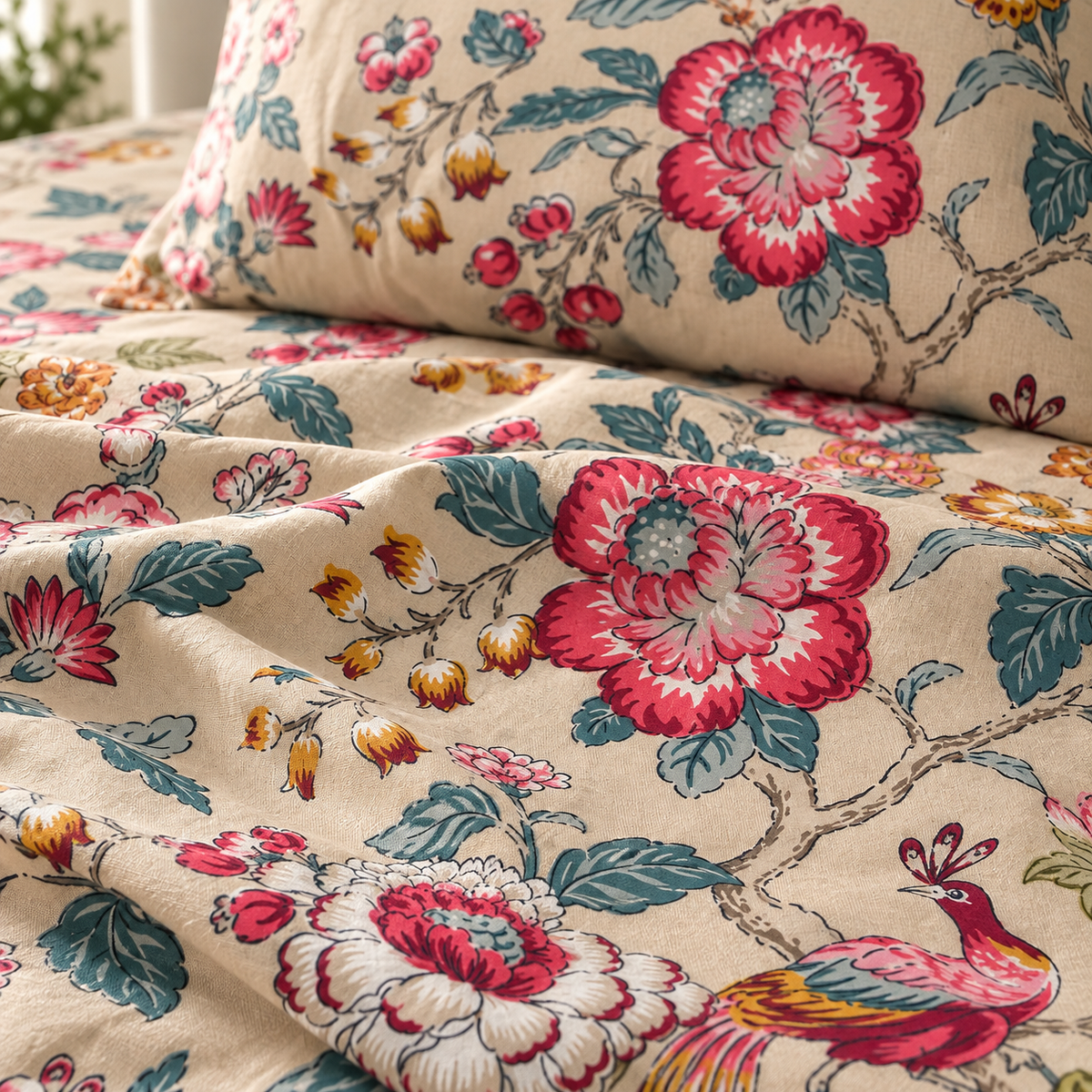 Peacock Garden Premium Fitted Bedsheet – AD110
