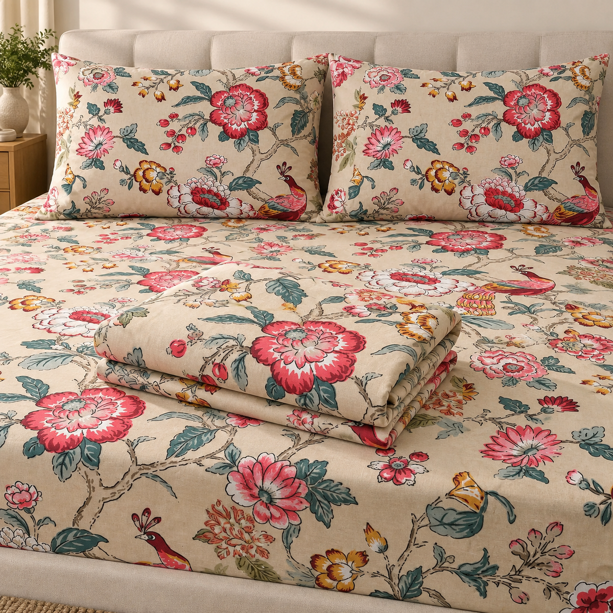 Peacock Garden Premium Fitted Bedsheet – AD110