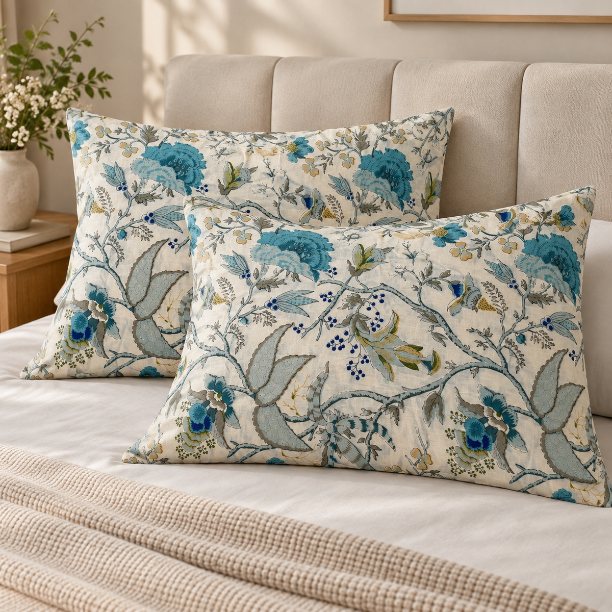 Azure Bloom Premium Fitted Bedsheet – AD117