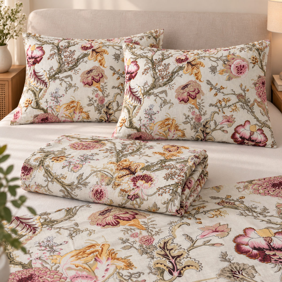 Vintage Rose Garden Premium Fitted Bedsheet – AD118