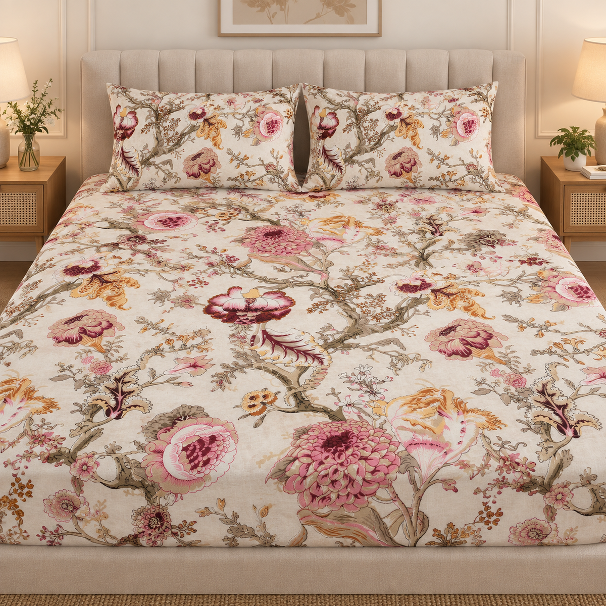 Vintage Rose Garden Premium Fitted Bedsheet – AD118
