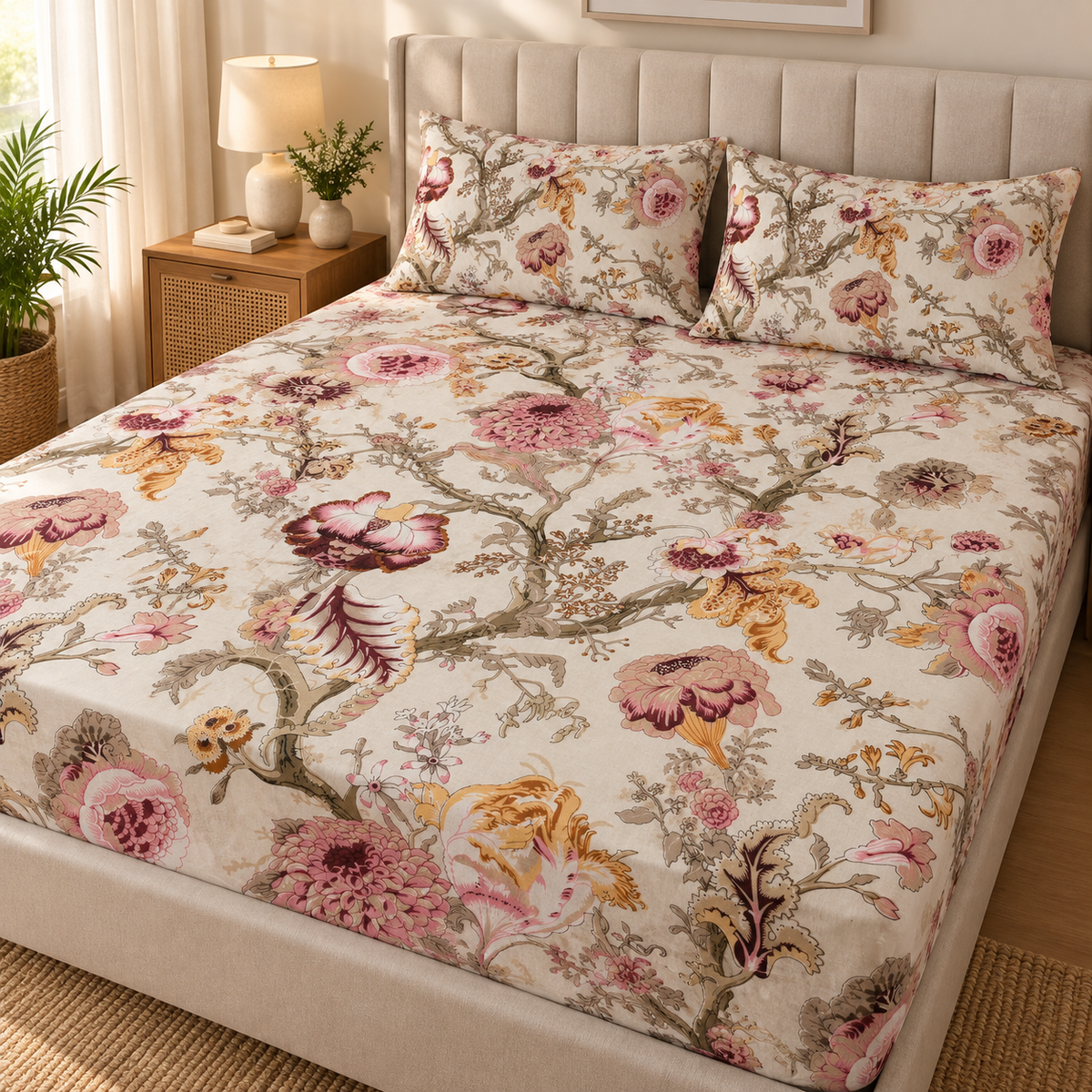 Vintage Rose Garden Premium Fitted Bedsheet – AD118