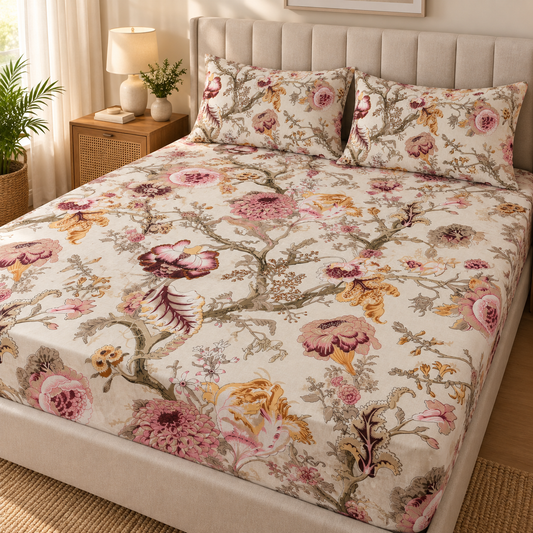 Vintage Rose Garden Premium Fitted Bedsheet – AD118