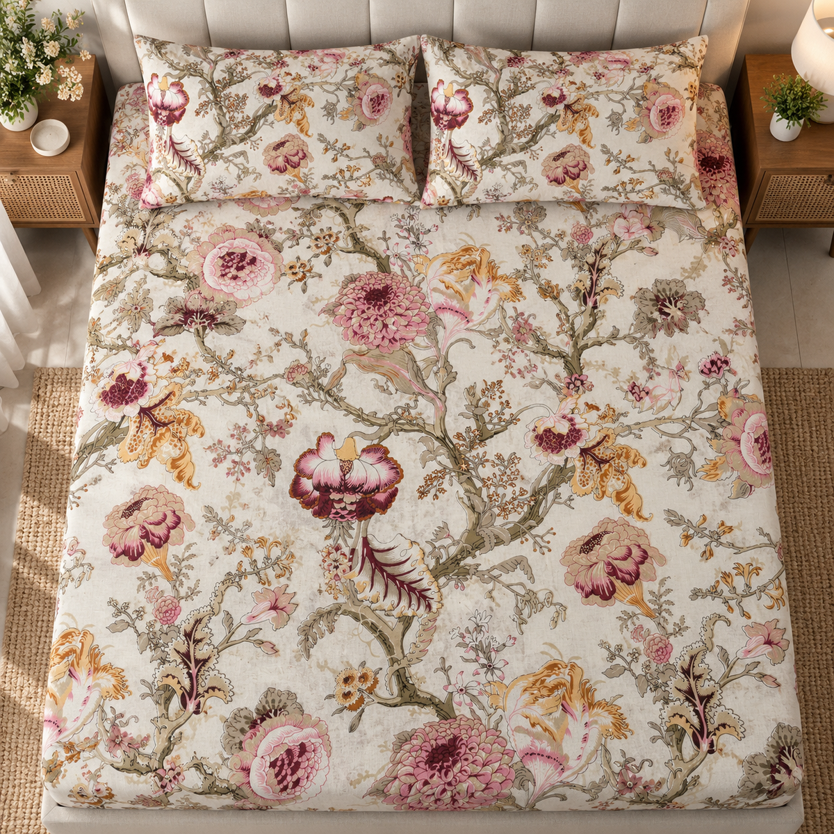 Vintage Rose Garden Premium Fitted Bedsheet – AD118