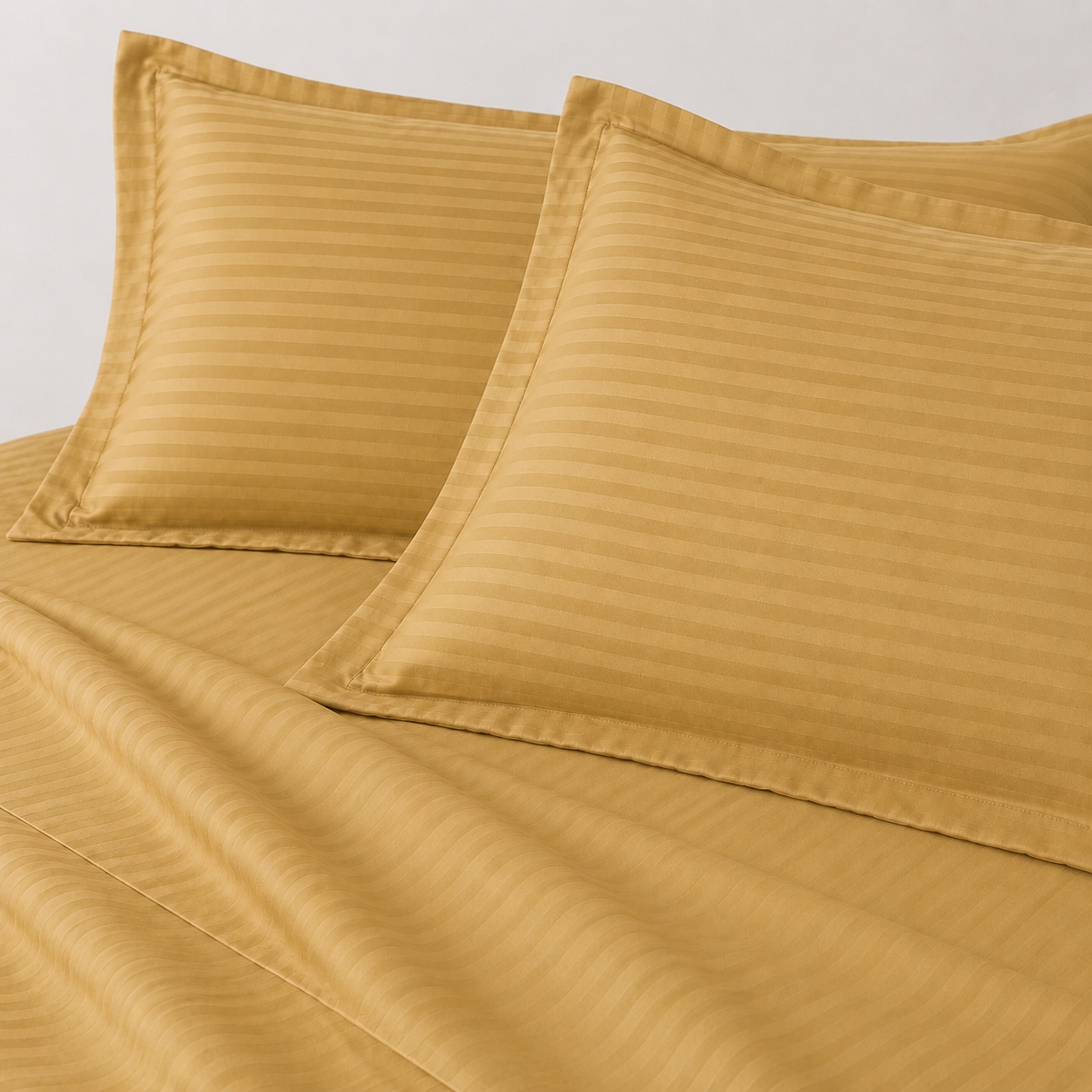 AD11 - Mustard Striped 100% Cotton King Bedsheet Set | 300 TC |