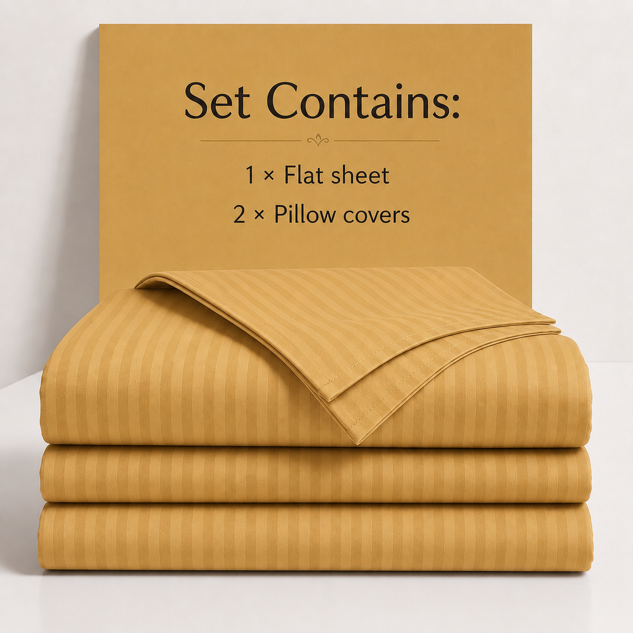 AD11 - Mustard Striped 100% Cotton King Bedsheet Set | 300 TC |