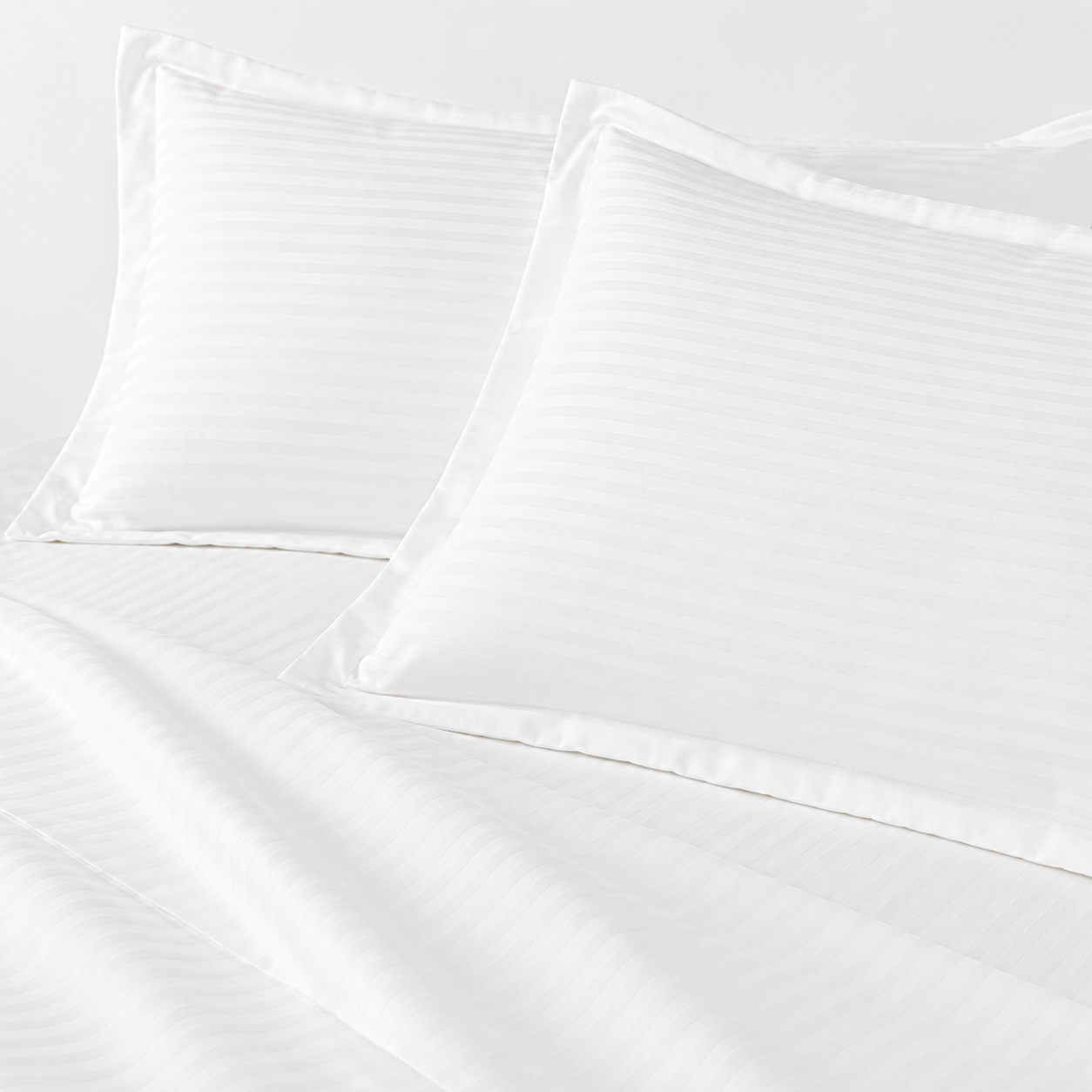 AD12 | White Striped 100% Cotton King Bedsheet Set | 300 TC |