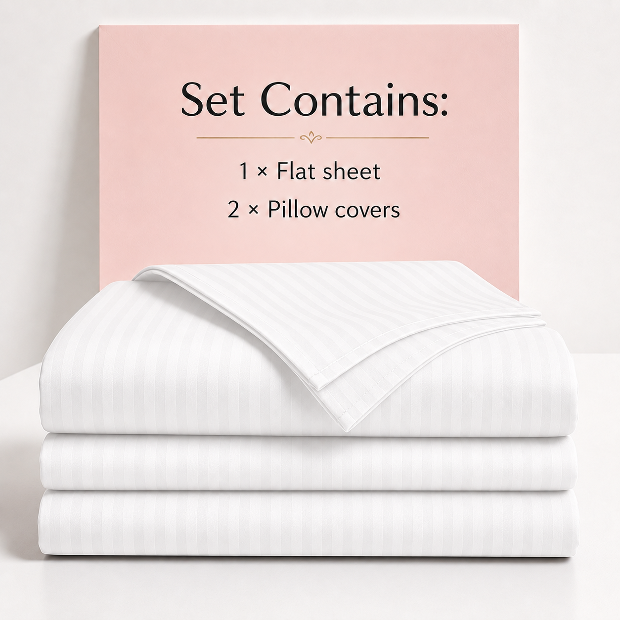 AD12 | White Striped 100% Cotton King Bedsheet Set | 300 TC |