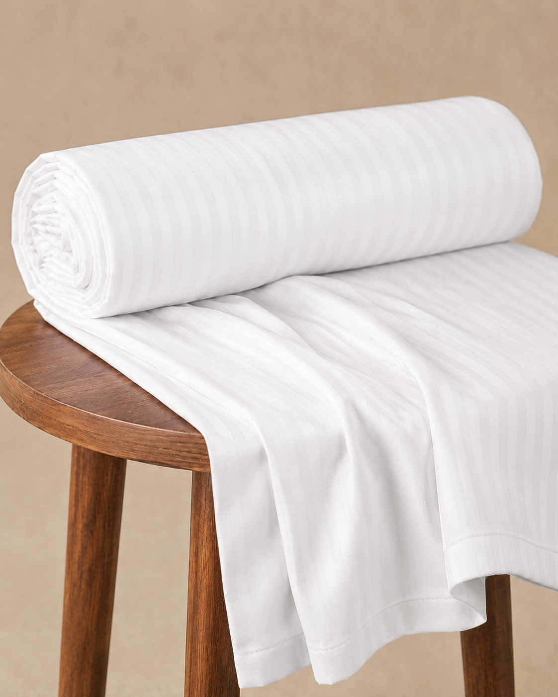 AD12 | White Striped 100% Cotton King Bedsheet Set | 300 TC |
