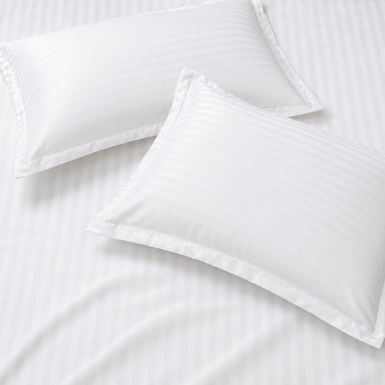 AD12 | White Striped 100% Cotton King Bedsheet Set | 300 TC |