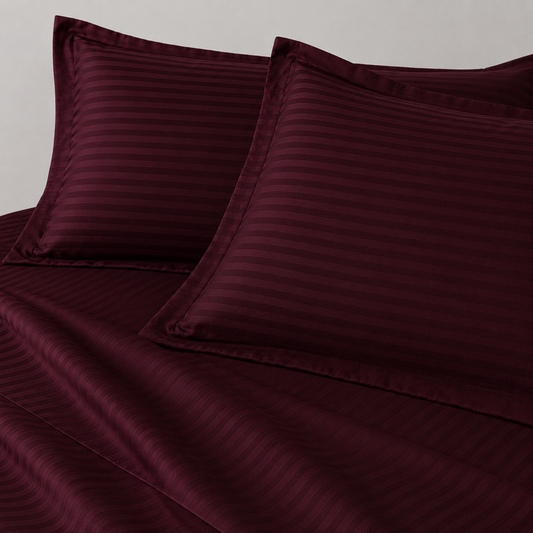 AD13 | Burgundy Striped 100% Cotton 300TC King Bedsheet with 2 Pillow Covers