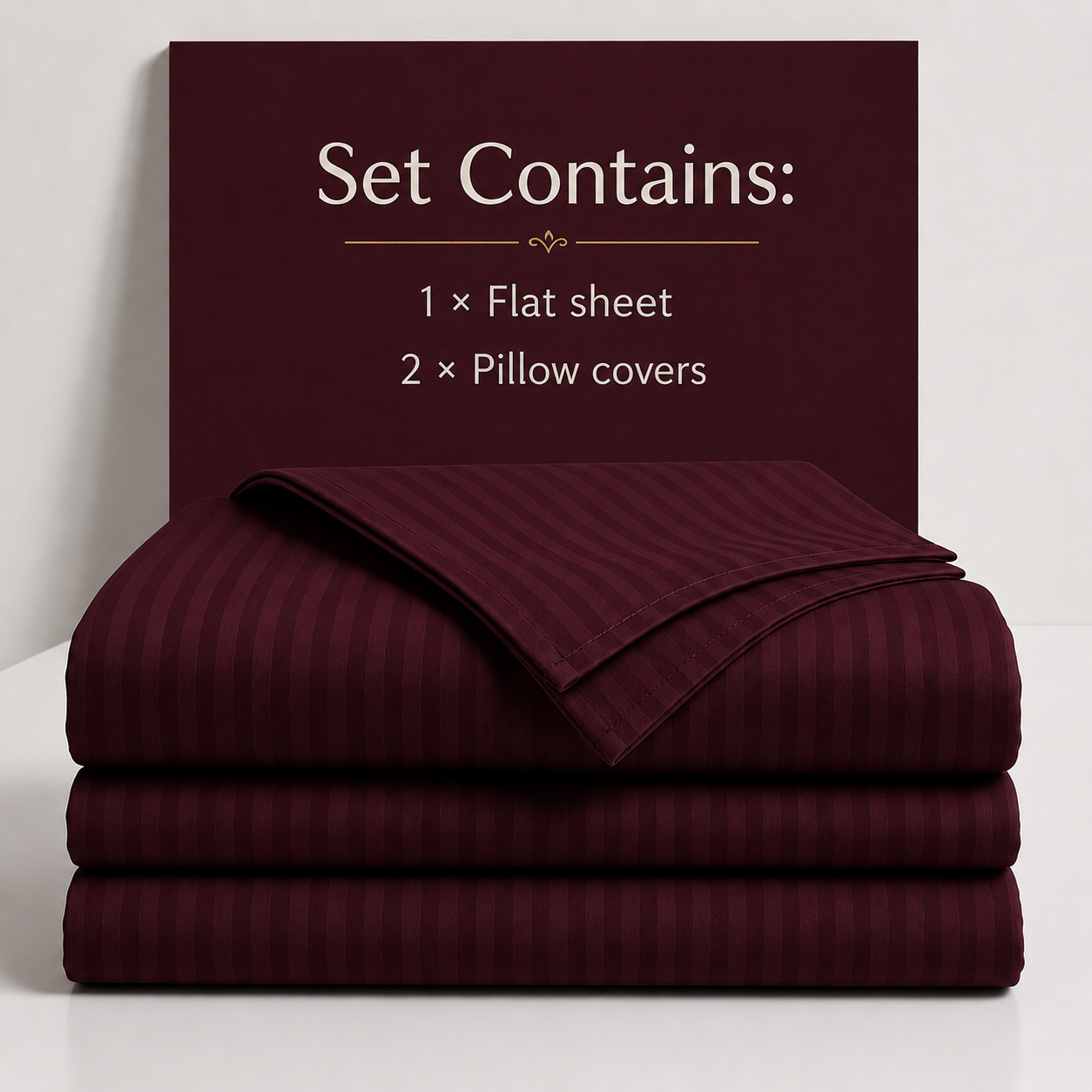 AD13 | Burgundy Striped 100% Cotton 300TC King Bedsheet with 2 Pillow Covers