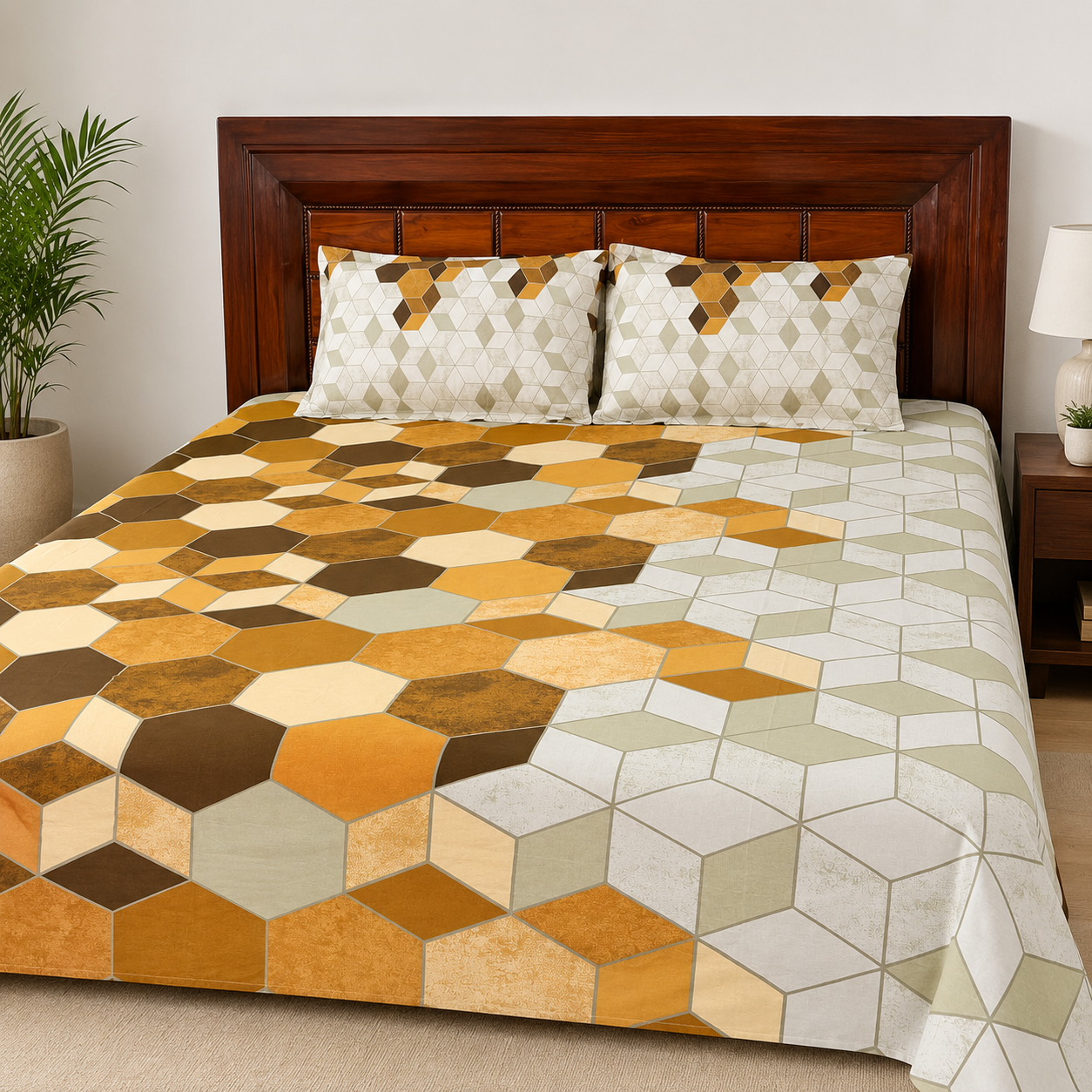 Super King Bedsheet Set | 210 TC Cotton| 2 Pillow Covers | AD18