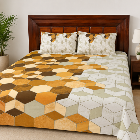 Super King Bedsheet Set | 210 TC Cotton| 2 Pillow Covers | AD18