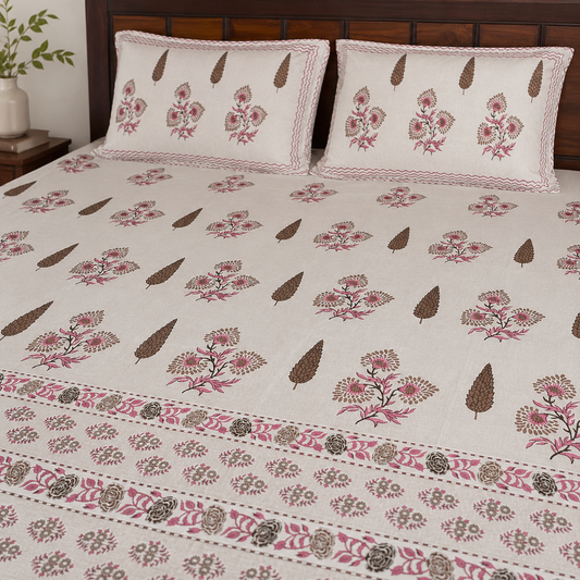 AD1- 100% Cotton Floral Bedsheet Set | King Size (108 x 108 in) | Soft & Breathable | With 2 Pillow Covers