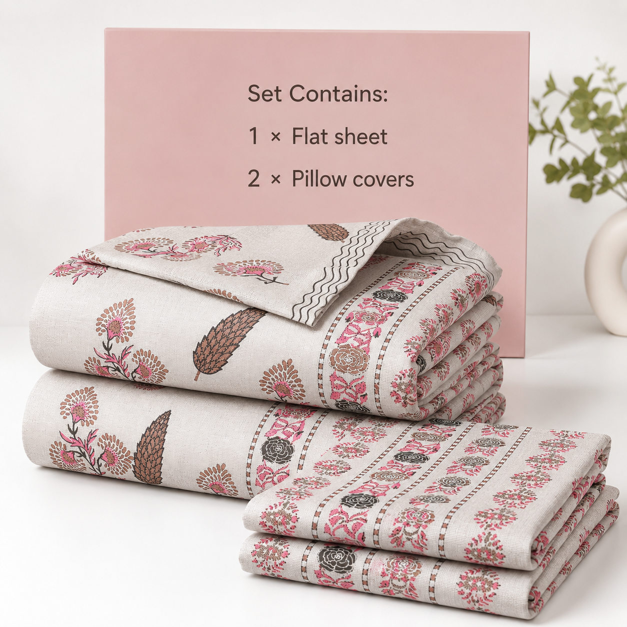 AD1- 100% Cotton Floral Bedsheet Set | King Size (108 x 108 in) | Soft & Breathable | With 2 Pillow Covers