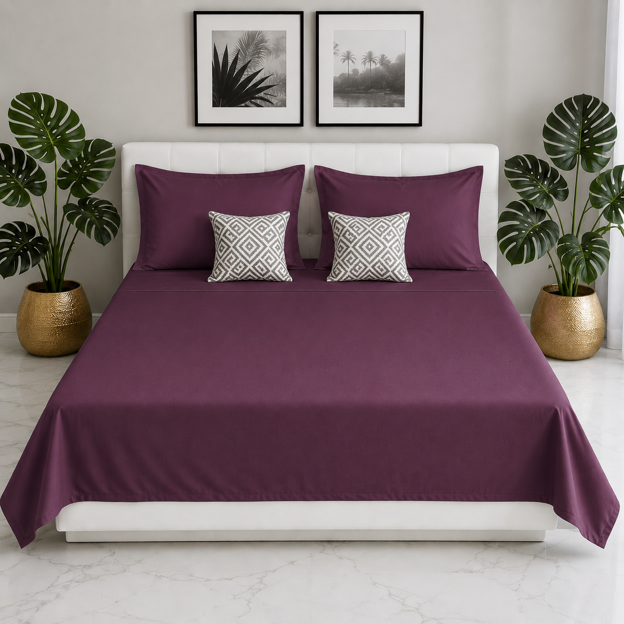 AD22 – Plum Solid 300 TC Double Bedsheet Set