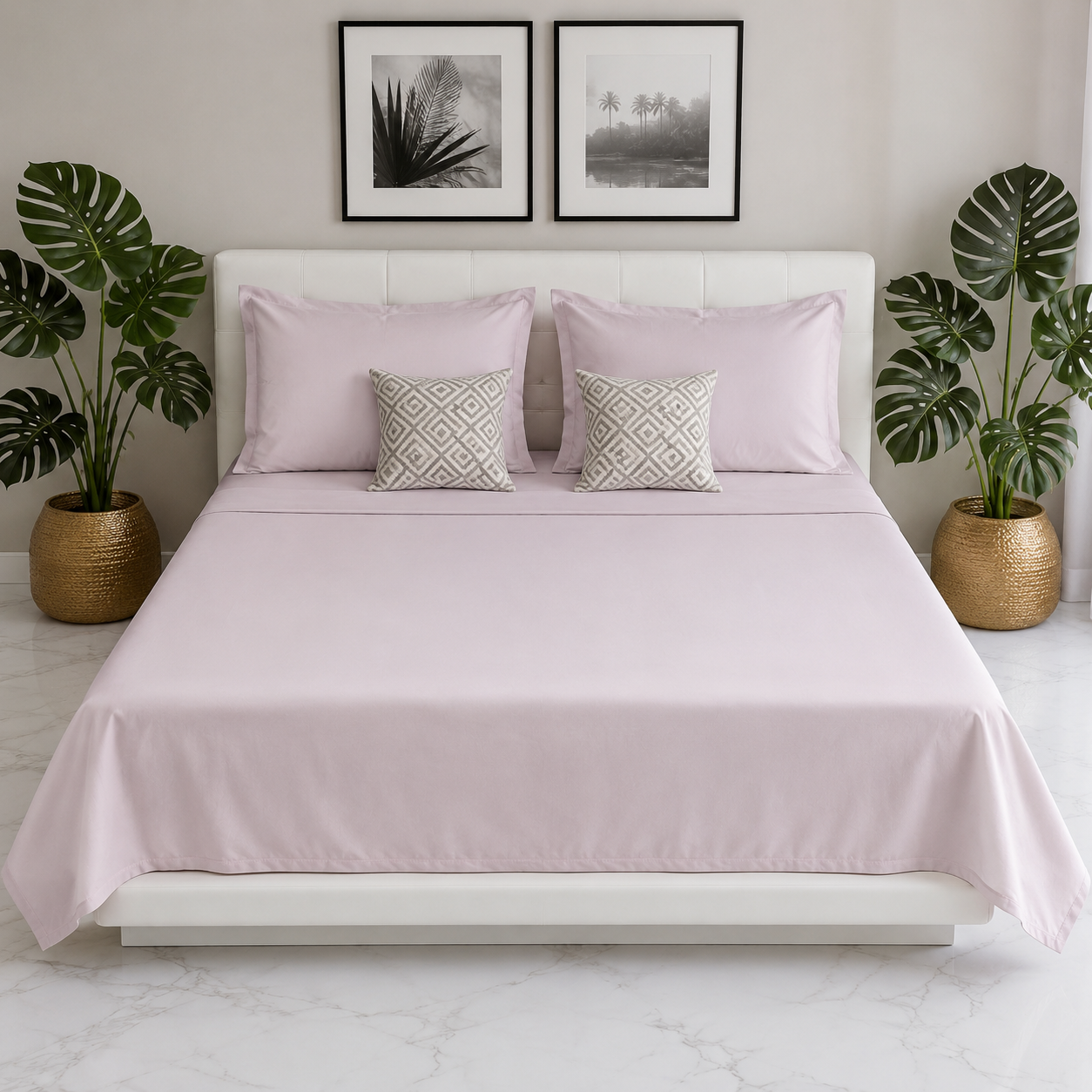 AD23 – Blush Pink Solid 300 TC Double Bedsheet Set