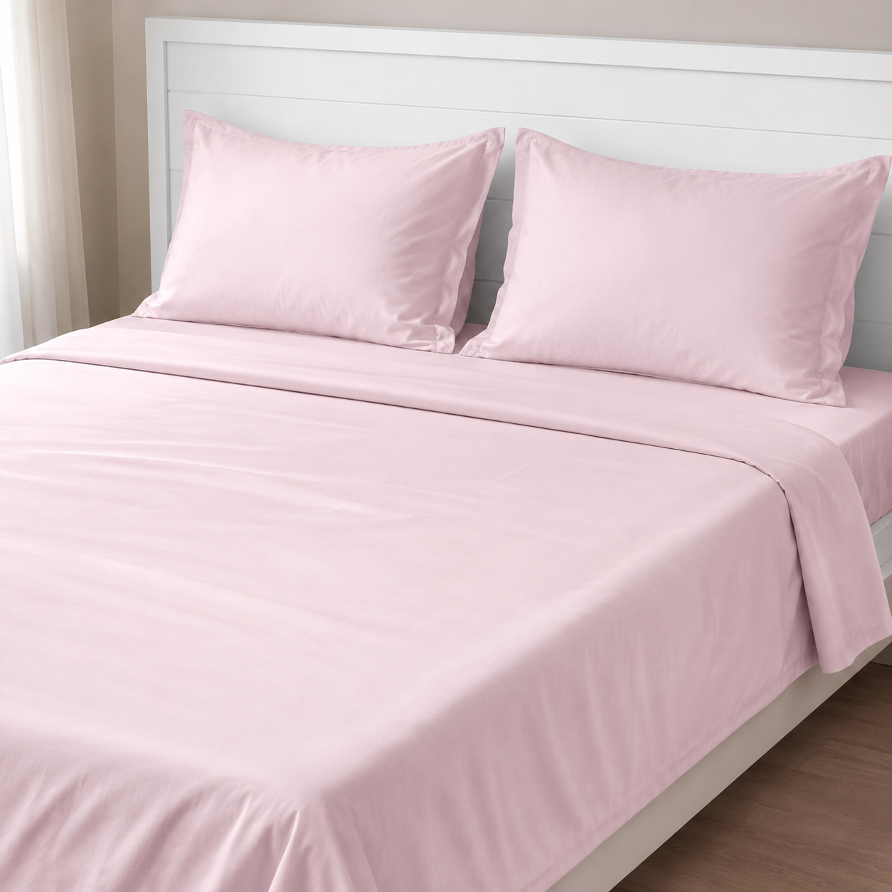 AD23 – Blush Pink Solid 300 TC Double Bedsheet Set