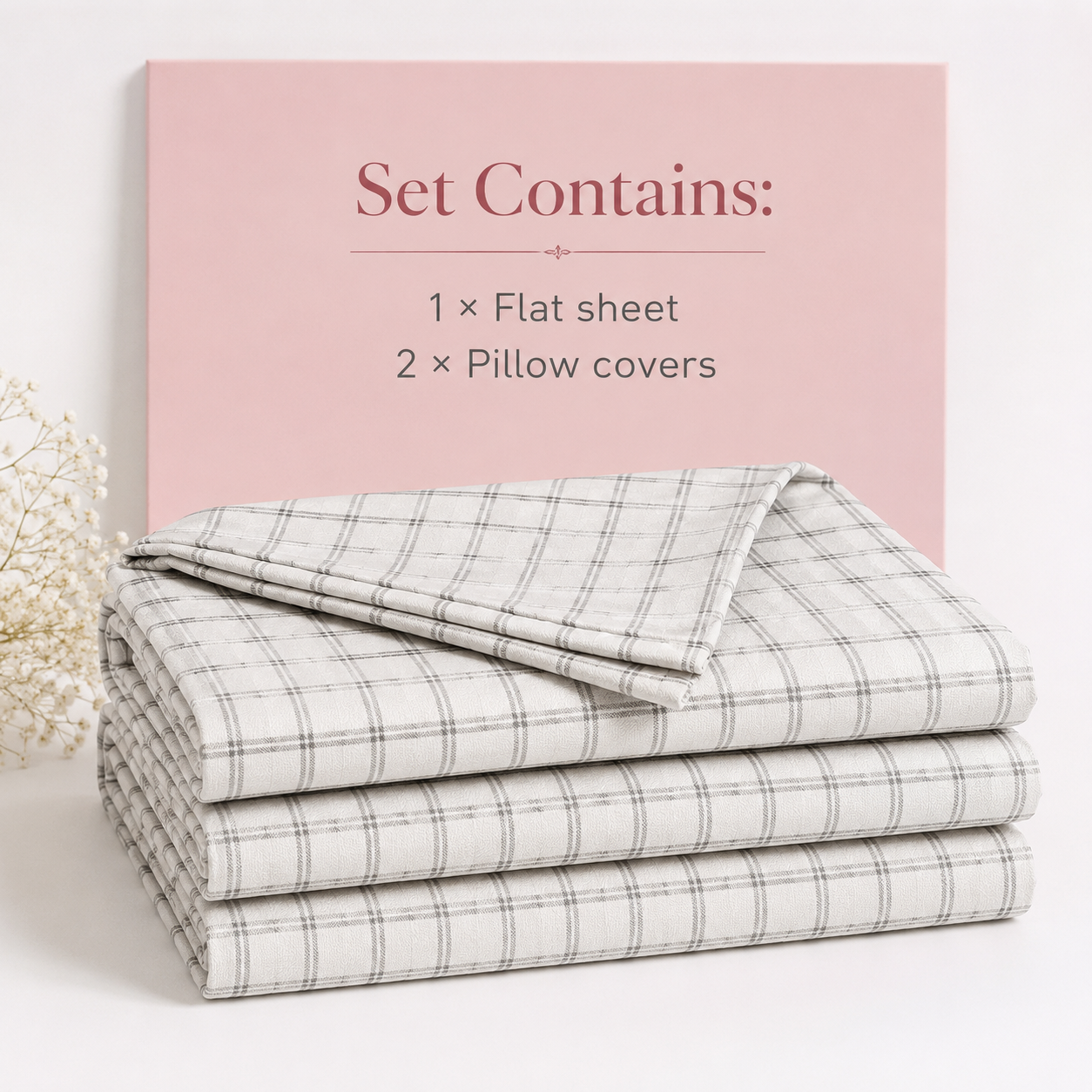 AD24 – Classic Grey Check Pure Cotton Super King Bedsheet Set