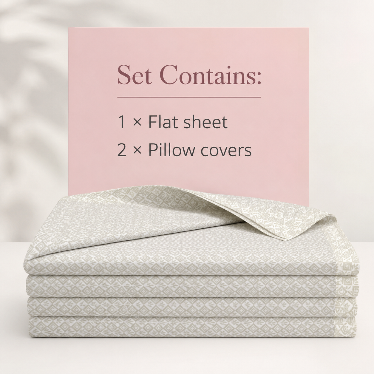 AD25 – Ivory Geometric Pure Cotton Super King Bedsheet Set