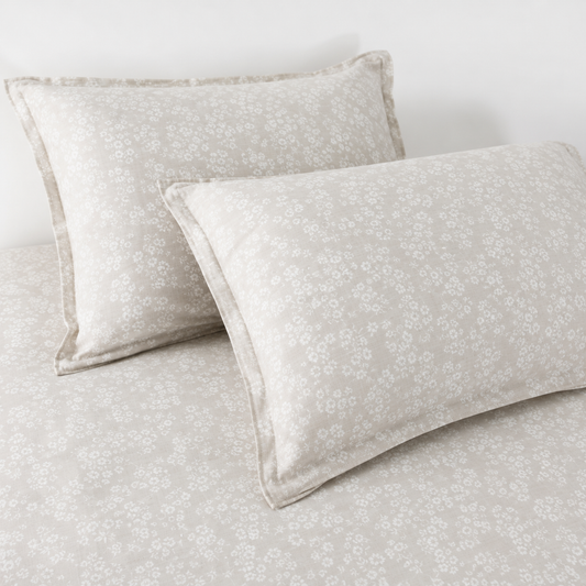 AD26 – Sand Beige Floral Pure Cotton Super King Bedsheet Set