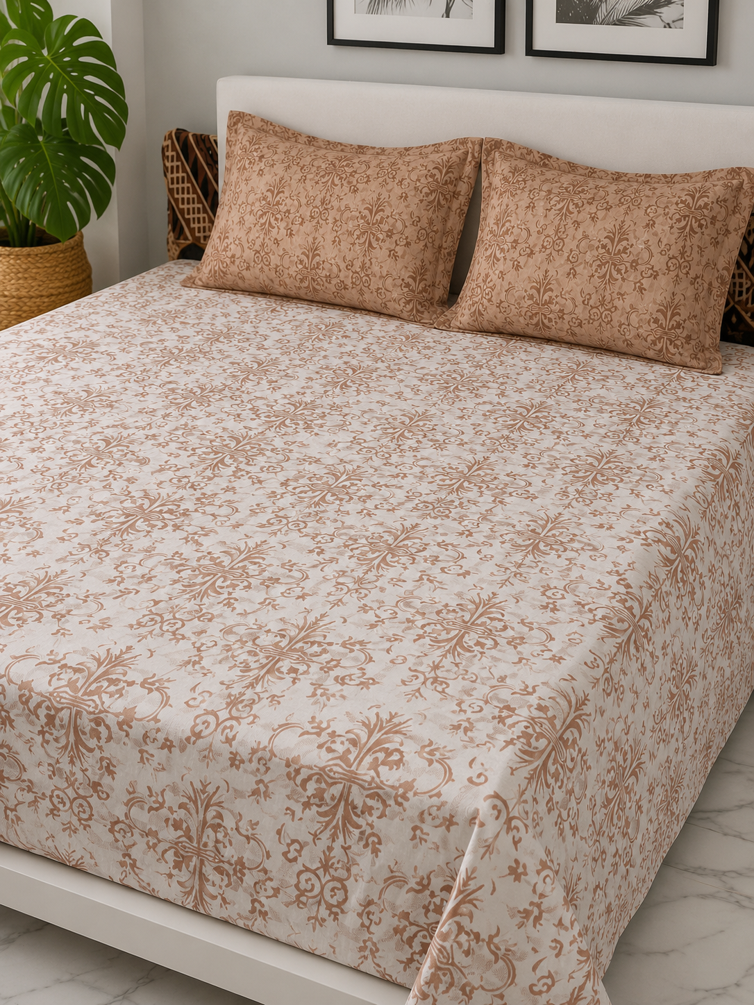 AD27 – Terracotta Ornamental Pure Cotton Super King Bedsheet Set