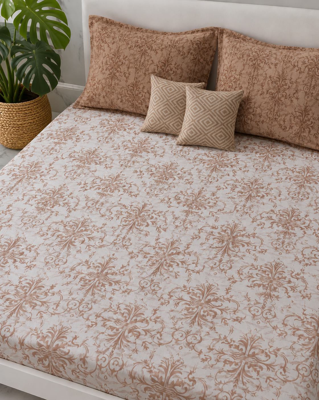 AD27 – Terracotta Ornamental Pure Cotton Super King Bedsheet Set