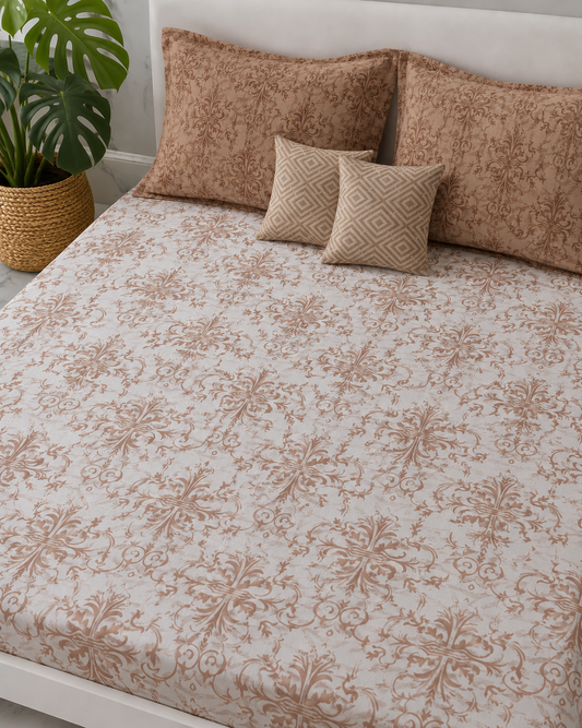 AD27 – Terracotta Ornamental Pure Cotton Super King Bedsheet Set