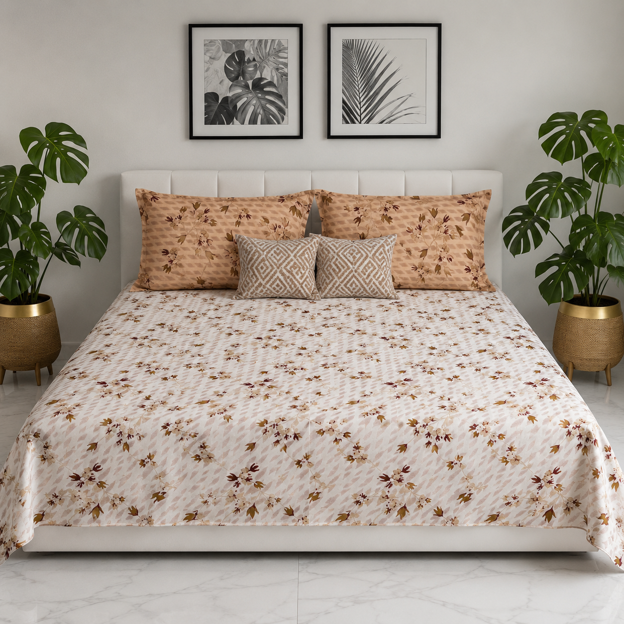 AD28 – Autumn Bloom Pure Cotton Super King Bedsheet Set