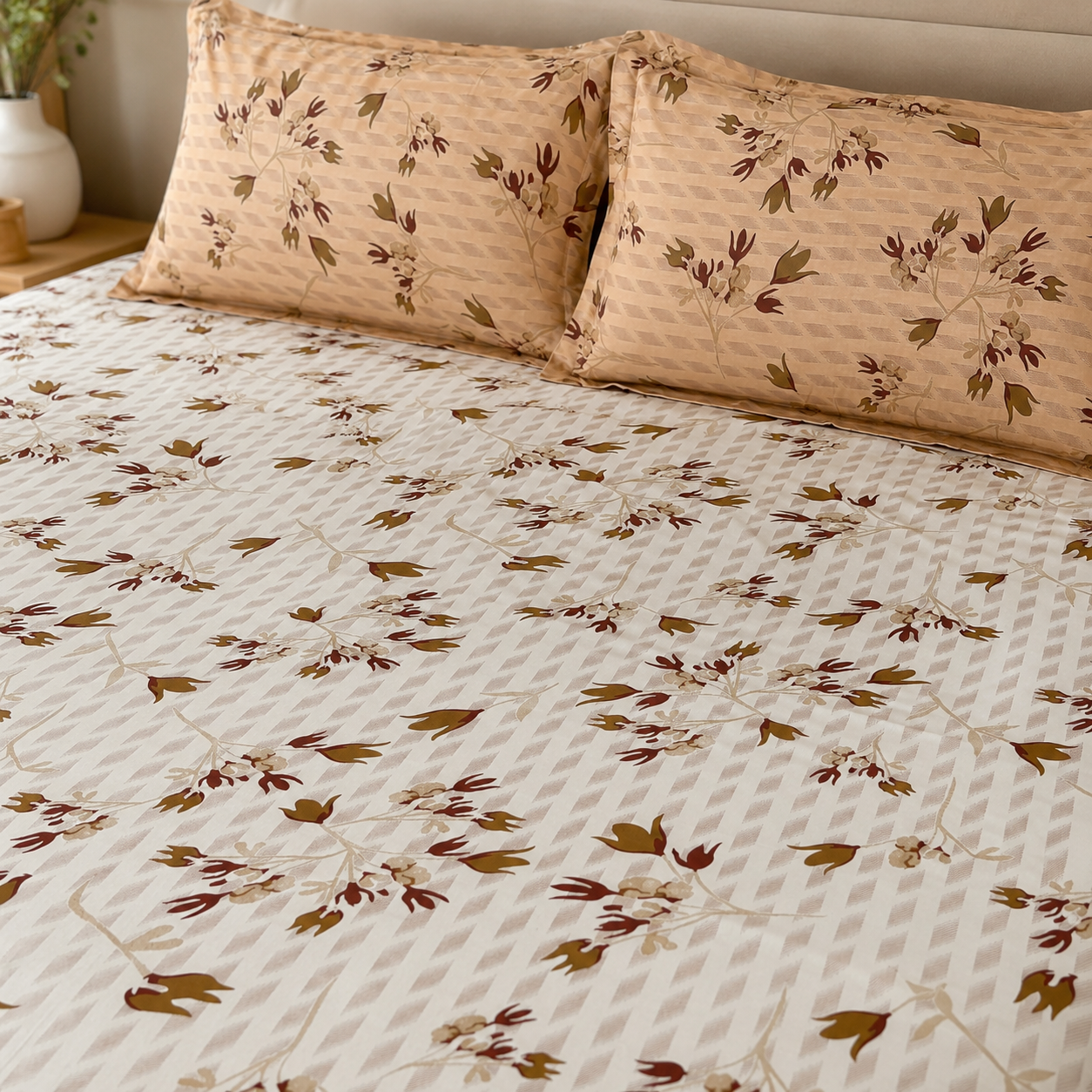 AD28 – Autumn Bloom Pure Cotton Super King Bedsheet Set