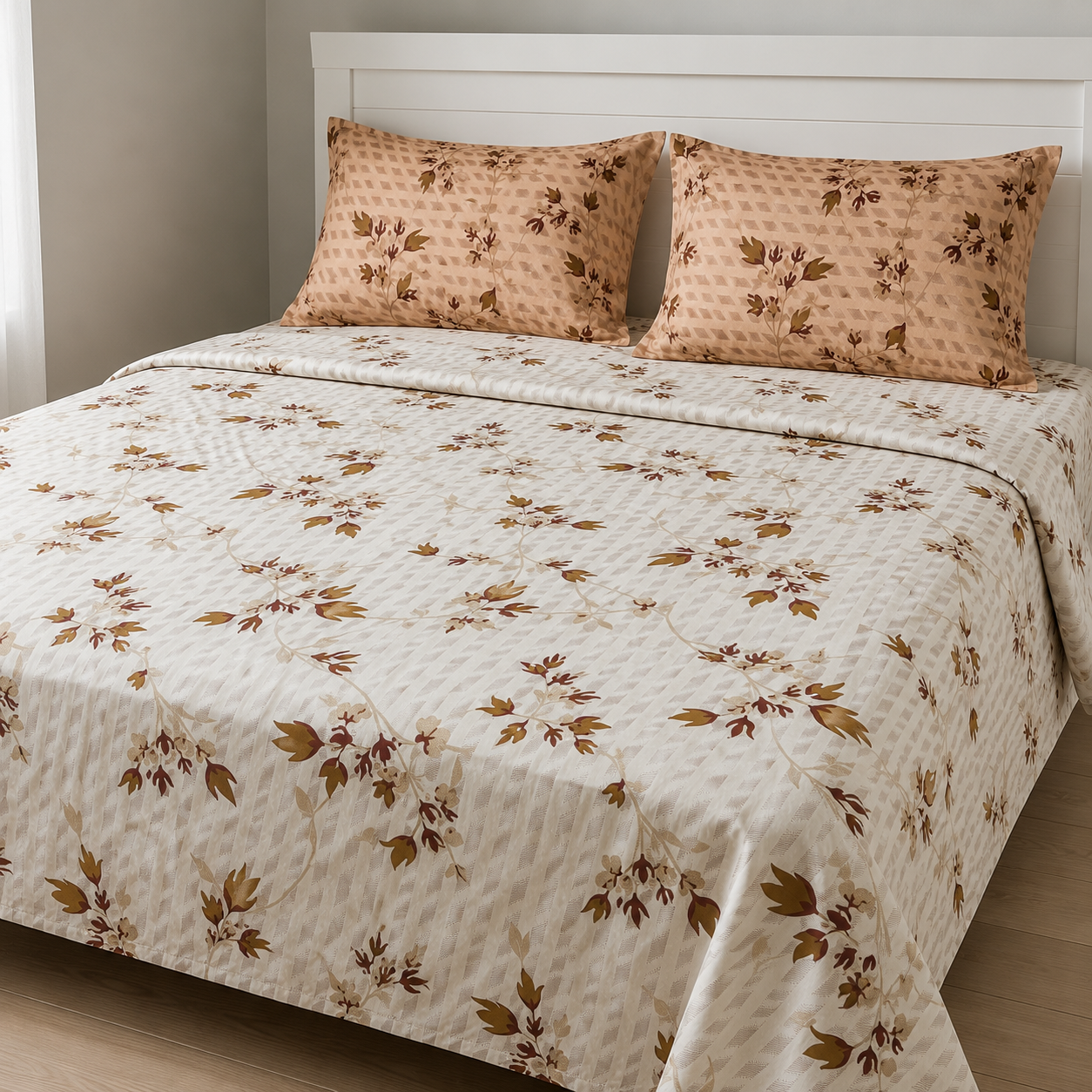 AD28 – Autumn Bloom Pure Cotton Super King Bedsheet Set