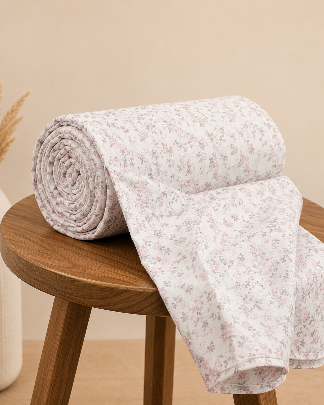 AD29 – Blush Garden Pure Cotton King-Size Bedsheet Set with Lace Pillow Covers