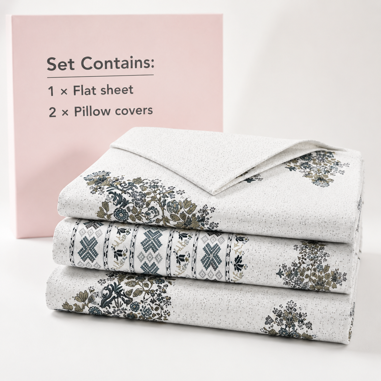 100% Cotton King Size Bedsheet Set | Elegant Floral Print | Soft, Cool & Breathable | With 2 Pillow Covers