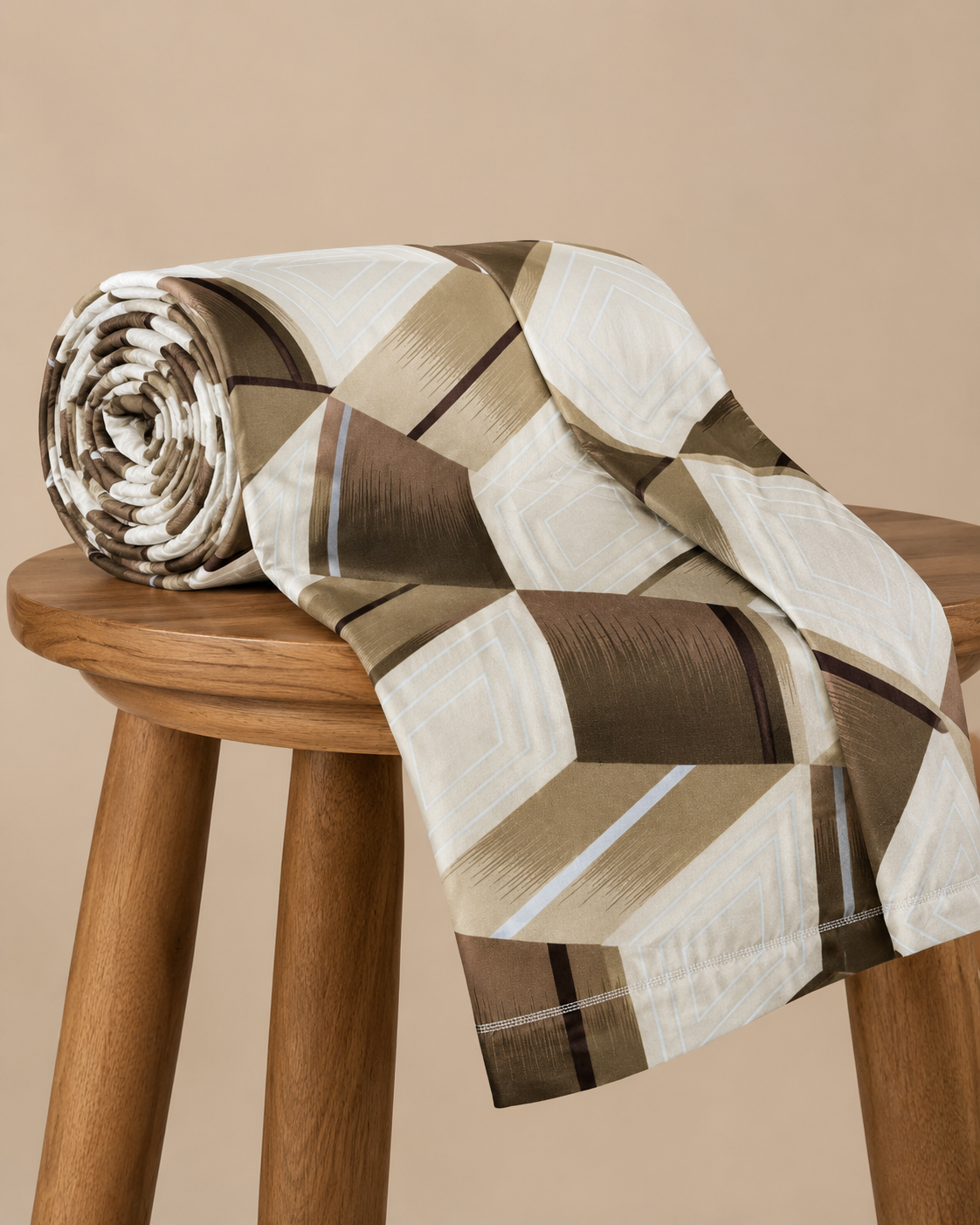 AD32 | 100% Cotton Double Bed Bedsheet with 2 Pillow Covers | King Size (275 x 275 cm) | Diamond Geometric Print in Brown & Beige |