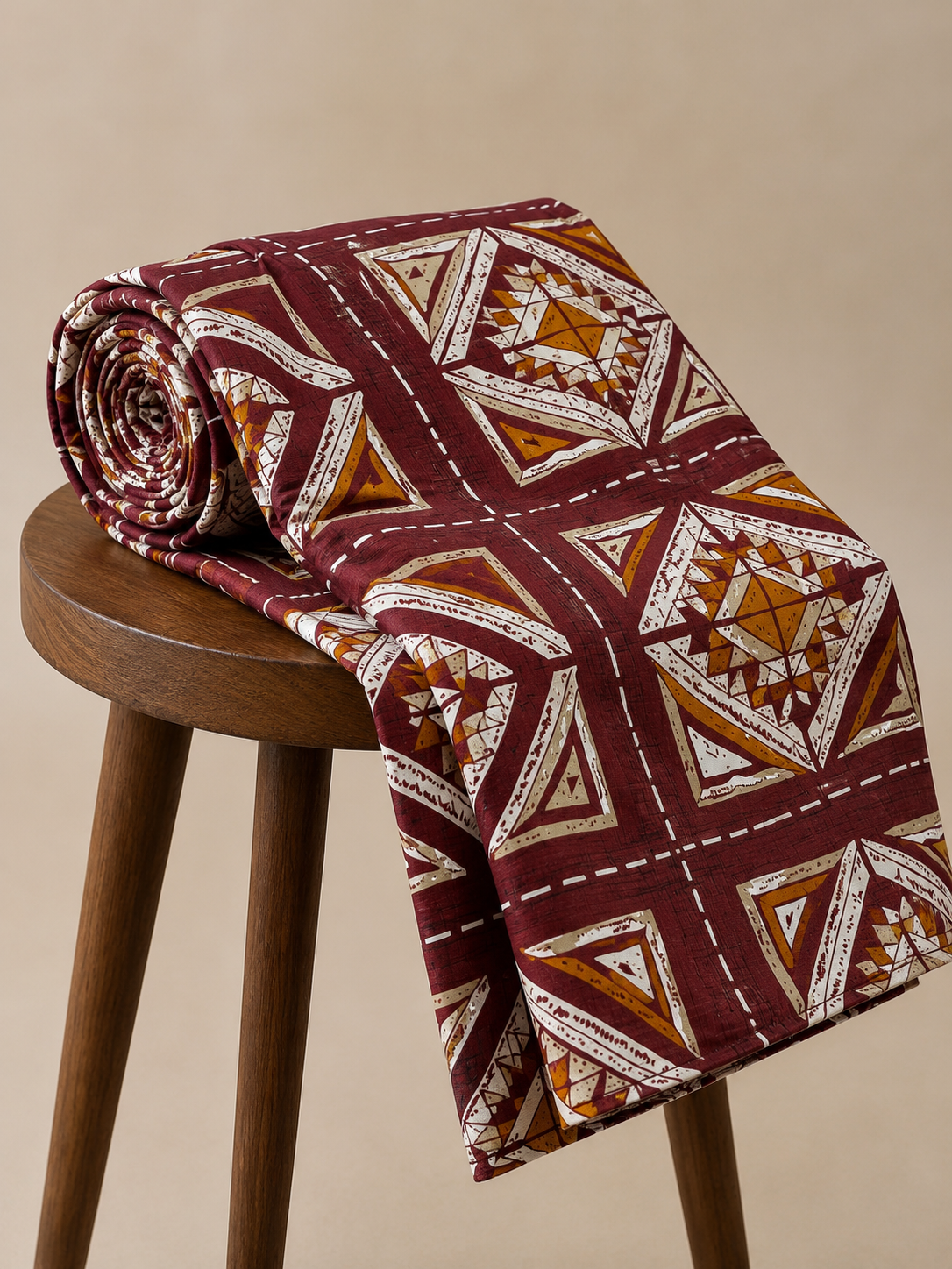 AD33 | 100% Cotton Double Bed Bedsheet with 2 Pillow Covers | King Size (275 x 275 cm) | Ethnic Geometric Block Print in Brown & Mustard |