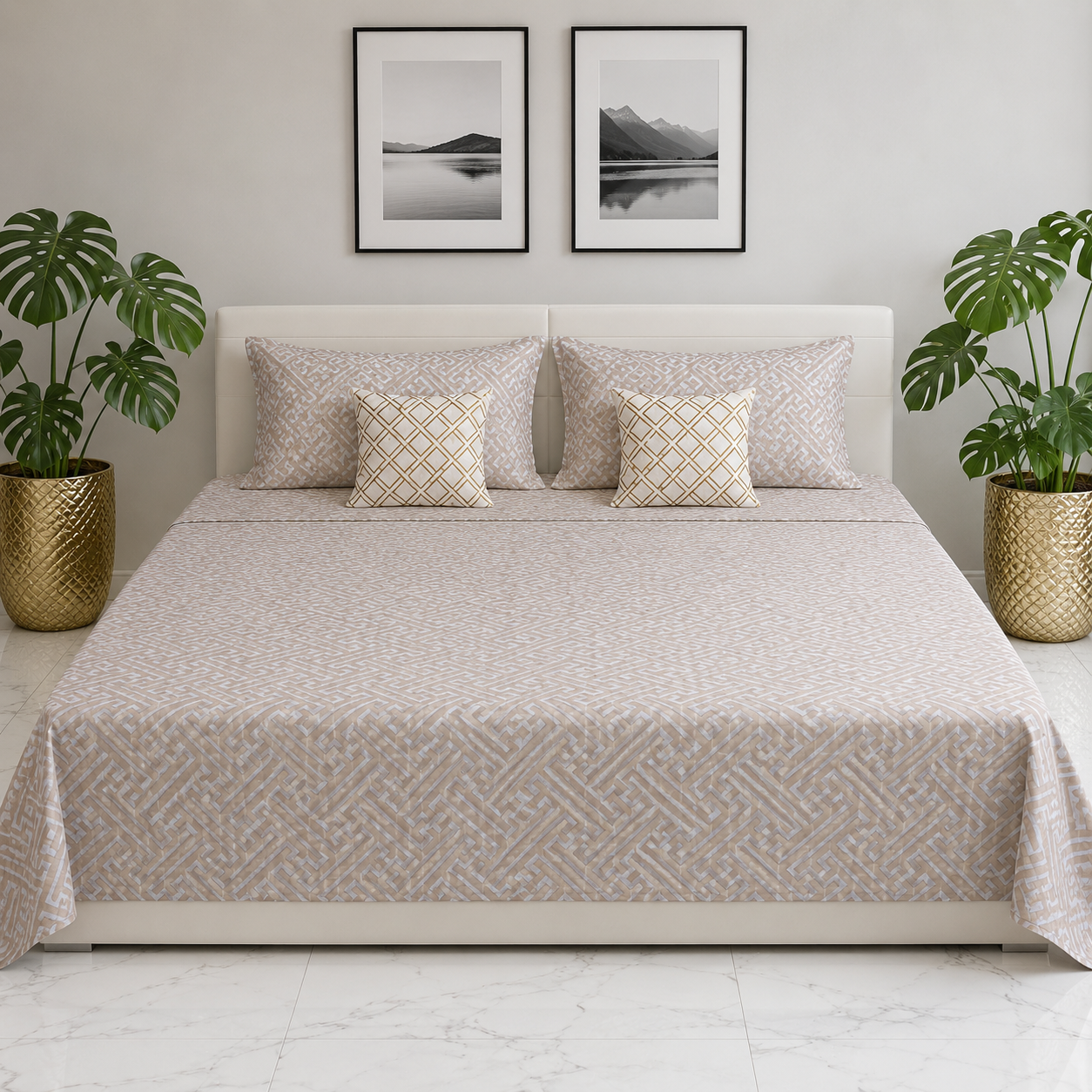 AD34 | Premium Cotton King Size Bedsheet Set