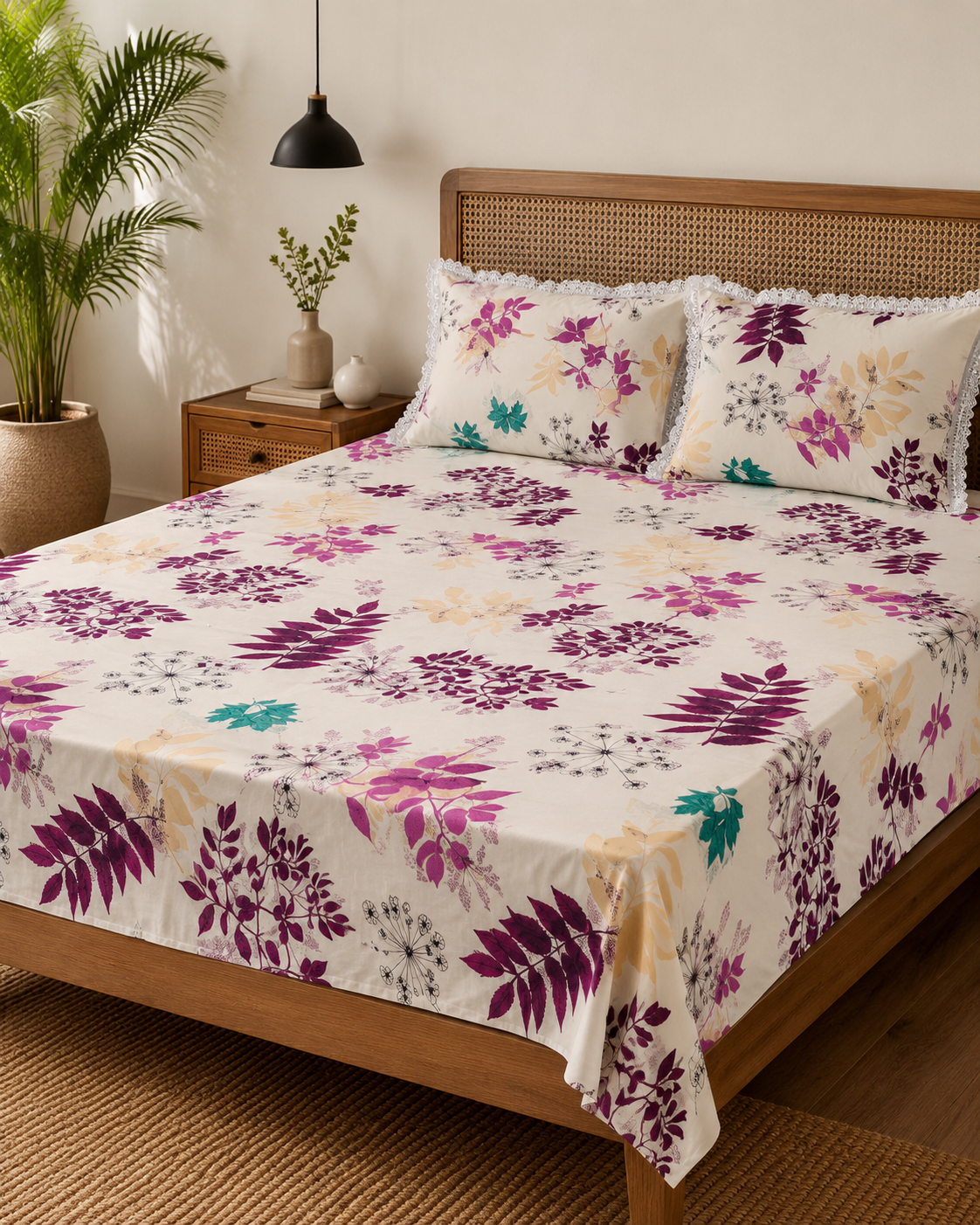 AD36 | Premium Floral Cotton Bedsheet with Muslin Dohar Set
