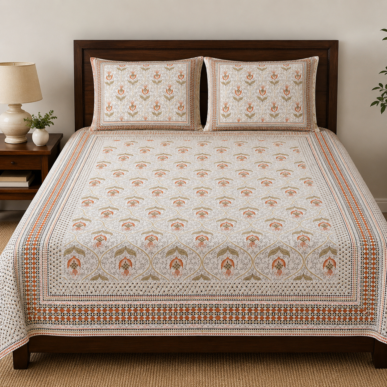100% Cotton Floral Bedsheet Set | King Size (108 x 108 in) | Soft & Breathable | With 2 Pillow Covers